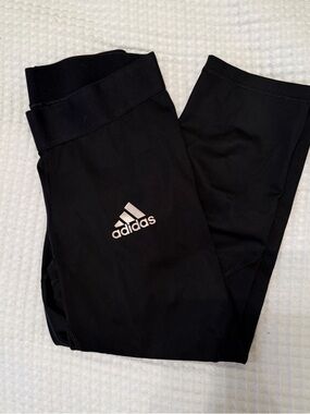 adidas Black Cropped Performance Leggings with White Logo